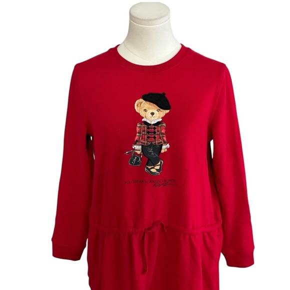 POLO RALPH LAUREN‎ Red Bear Fleece Dress Girl Size L XL Winter Drawstring Beret - Picture 4 of 8